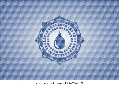 drop icon inside blue emblem with geometric pattern.