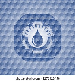 drop icon inside blue hexagon badge.