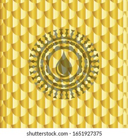drop icon inside gold emblem. Scales pattern. Vector Illustration. Detailed.