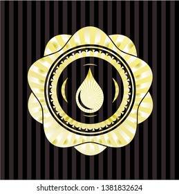 drop icon inside golden emblem or badge