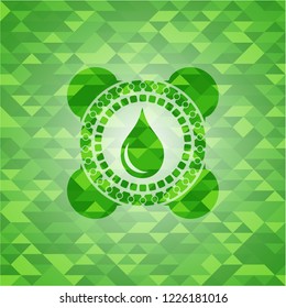 drop icon inside green emblem with triangle mosaic background
