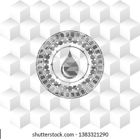 drop icon inside grey badge with geometric cube white background