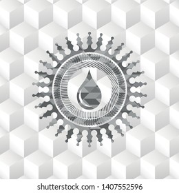 drop icon inside grey badge with geometric cube white background