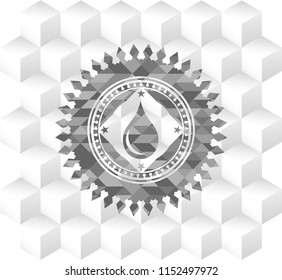 drop icon inside grey emblem with geometric cube white background