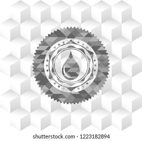 drop icon inside grey emblem. Retro with geometric cube white background