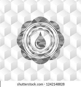 drop icon inside grey emblem. Retro with geometric cube white background