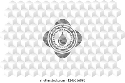 drop icon inside grey emblem. Retro with geometric cube white background