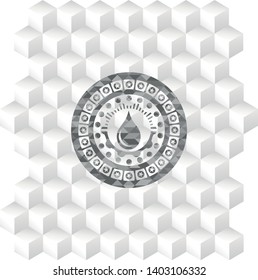 drop icon inside grey emblem. Retro with geometric cube white background