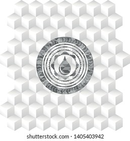 drop icon inside grey emblem. Retro with geometric cube white background