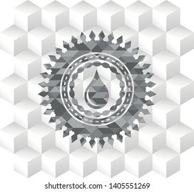 drop icon inside grey emblem. Retro with geometric cube white background