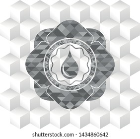 drop icon inside grey emblem with cube white background
