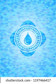 drop icon inside light blue emblem. Mosaic background