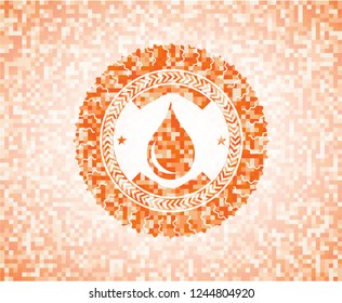 drop icon inside orange mosaic emblem with background