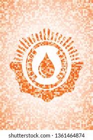 drop icon inside orange tile background illustration. Square geometric mosaic seamless pattern with emblem inside.