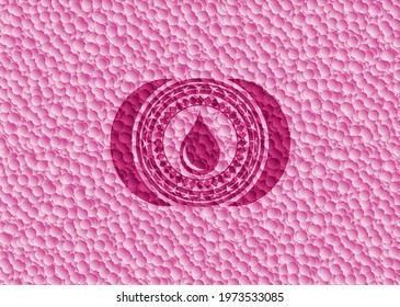 drop icon inside pink emblem with bubbles background. Vintage. Vector Illustration. Detailed. 