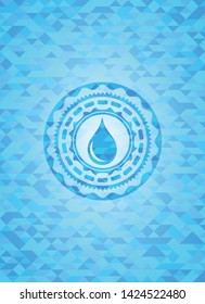 drop icon inside realistic light blue mosaic emblem