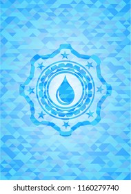 drop icon inside realistic sky blue emblem. Mosaic background