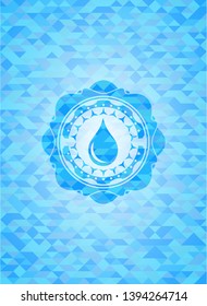 drop icon inside realistic sky blue mosaic emblem