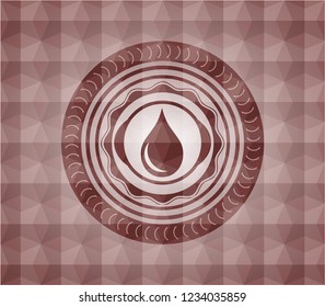drop icon inside red emblem or badge with geometric pattern background. Seamless.