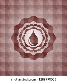 drop icon inside red emblem or badge with abstract geometric polygonal pattern background. Seamless.