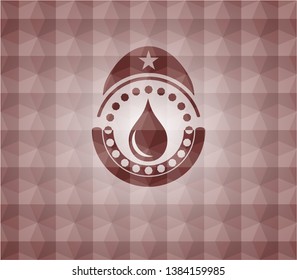 drop icon inside red emblem with geometric pattern. Seamless.