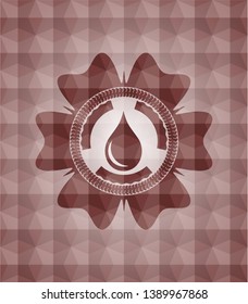 drop icon inside red emblem with geometric pattern. Seamless.