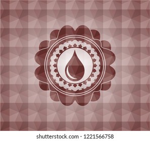 drop icon inside red seamless emblem with geometric pattern background.