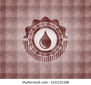 drop icon inside red seamless geometric pattern emblem. Seamless.