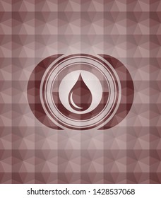 drop icon inside red seamless emblem or badge with abstract geometric pattern background.