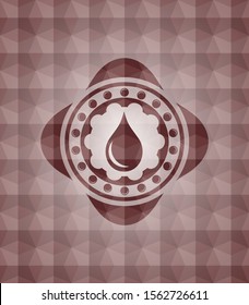 drop icon inside red seamless emblem or badge with geometric pattern background.