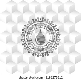 drop icon inside retro style grey emblem with geometric cube white background