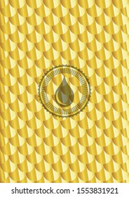 drop icon inside shiny golden emblem. Scales pattern. Vector Illustration. Detailed.