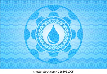 drop icon inside sky blue water style emblem.