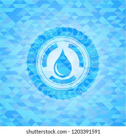 drop icon inside sky blue emblem with mosaic ecological style background