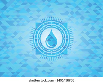 drop icon inside sky blue emblem with mosaic ecological style background