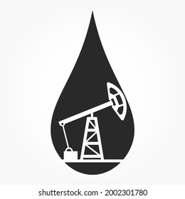 drop icon with oil pumpjack. oil industry and fuel production symbol. isolated vector image in flat style