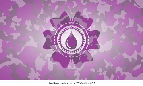 drop icon on pink and purple camouflage pattern. 