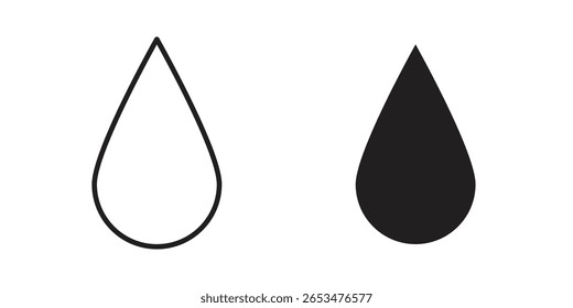 Ícone de gota, sinal vetorial de contorno, pictograma de estilo linear e sólido isolado no branco.