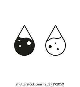 Par de iconos de caída. Símbolo lleno de negro. Diseño de gotas delineado. Elementos de Vector simples.