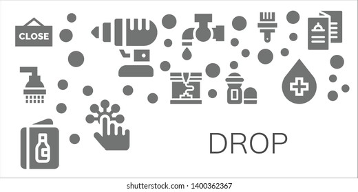 drop icon set. 11 filled drop icons.  Collection Of - Close, Drill, Shower, Printing, Menu, Deodorant, Tap, Paint brush, Blood