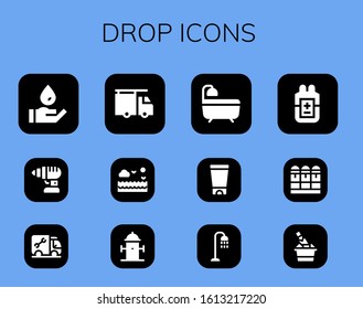 drop icon set. 12 filled drop icons. Included Wash, Drill, Plumber, Sea, Hydrant, Bath, Gel, Shower, Blood, Cartridge, Champagne icons