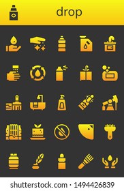 drop icon set. 26 filled drop icons.  Simple modern icons about  - Wash, Eye dropper, Dust, Water, Gas, Sink, WASHING HANDS, Spray, Soap, Paint brush, Bathtub, Champagne, Pump jack