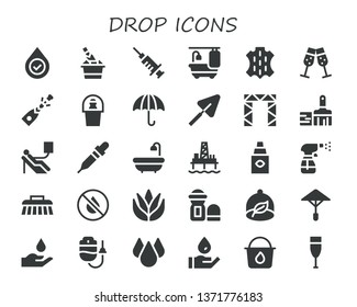 drop icon set. 30 filled drop icons.  Simple modern icons about  - Blood, Champagne, Bathtub, Skin, Umbrella, Trowel, Rigging, Paint brush, Blood donation, Pipette, Bath, Oil pump