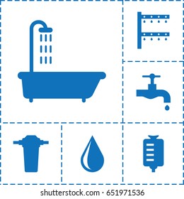 Drop icon. set of 6 drop filled icons such as shower, tap