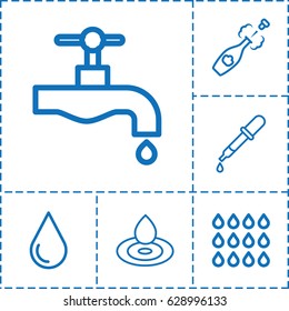 Drop icon. set of 6 drop outline icons such as pipette, tap