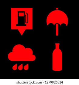 drop icon set about gas station pin, rain, rains and bottle vector set