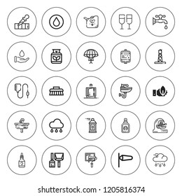 Drop icon set. collection of 25 outline drop icons with blood bag, blood donation, champagne, biodiesel, brush, ear dropper, ecology, faucet, gas icons. editable icons.