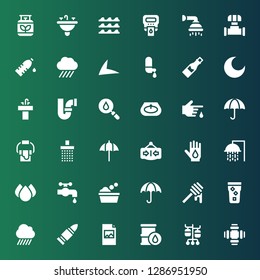 drop icon set. Collection of 36 filled drop icons included Pipe, Iv pole, Oil, Print, Bullet, Rain, Water, Honey, Umbrella, Washing, Water tap, Drops, Shower, Blood donation, Close