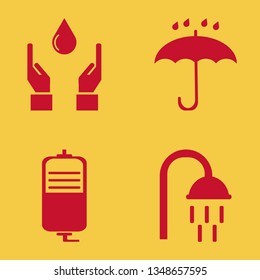 drop icon set with hands drop, umbrella and drop counter vector illustration