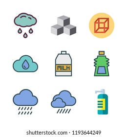 drop icon set. vector set about soap dispenser, gel, cube and cubes icons set.